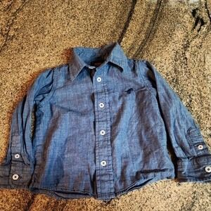 Wrangler Boys Size 24months Blue Long Sleeve Button-Down Cotton Shirt blue Logo‎